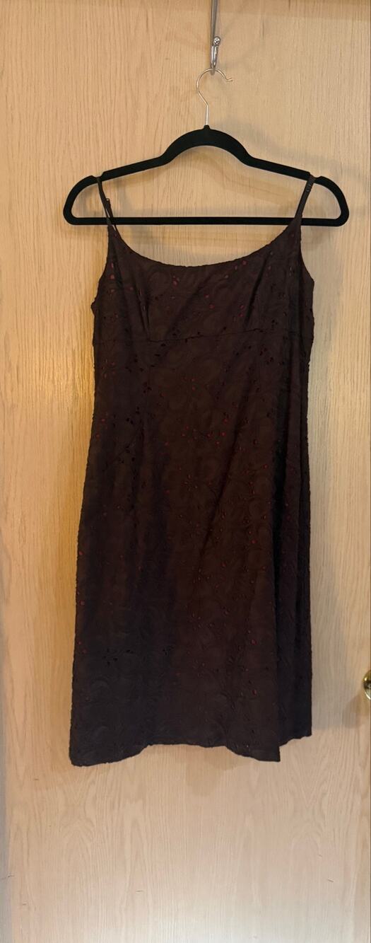 Ann Taylor Eyelet Dress 6 Brown Fuchsia Pink Spaghetti Strap NWT